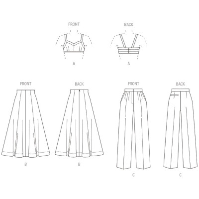 Střih Vogue 1961 bra top, široká sukně, kalhoty s puky