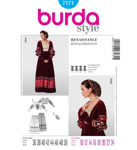 Střih Burda číslo 7171 renesanční šaty