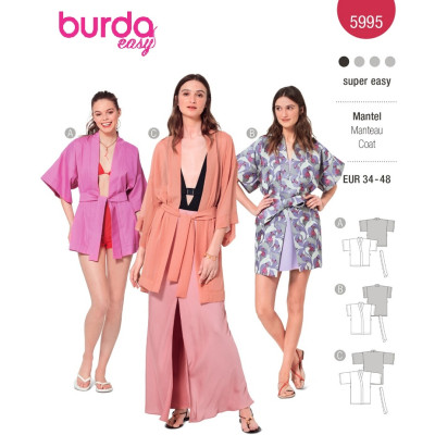 Střih Burda 5995, návod k šití: kimono s páskem