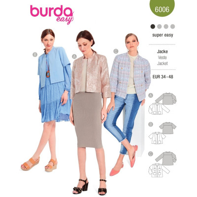 Střih Burda 6006, návod k šití: krátké otevřené sako