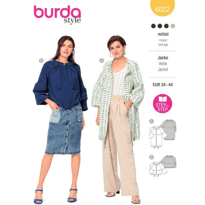 Střih Burda 6022, návod k šití: parka, balonový kabát