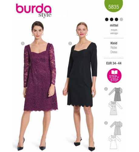 Střih Burda 5835, návod k šití: elegantní šaty, krajkové šaty