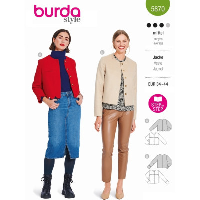 Střih Burda 5870, návod k šití: sako, krátký kabátek