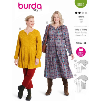 Střih Burda 5865, návod k šití: halenkové šaty, tunika