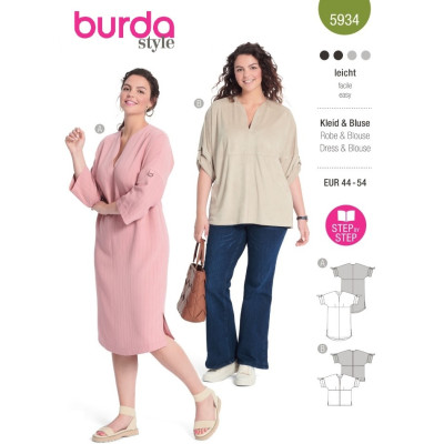 Střih Burda 5934, návod k šití: rovné empírové šaty, tunika
