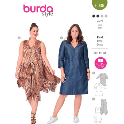 Střih Burda 6036, návod k šití: sportovní šaty s kapsami, volné šaty