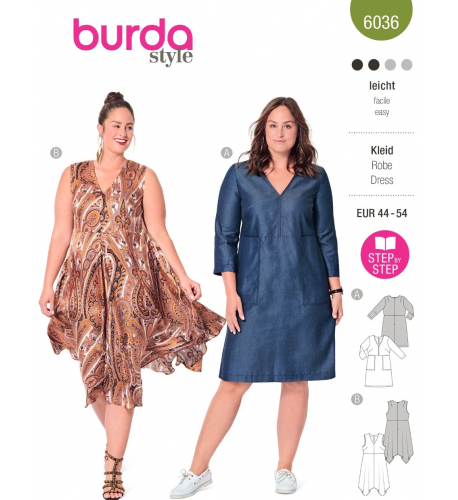 Střih Burda 6036, návod k šití: sportovní šaty s kapsami, volné šaty