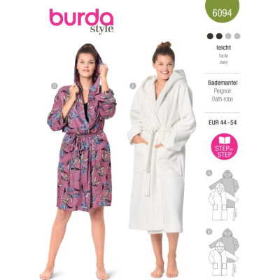 Střih Burda 6094, návod k šití: župan pro plnoštíhlé