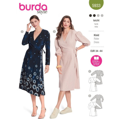 Střih Burda 5933, návod k šití: zavinovací šaty