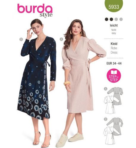 Střih Burda 5933, návod k šití: zavinovací šaty