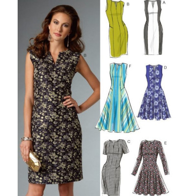 Střih Vogue 9050 pouzdrové šaty bez rukávů, šaty s rozšířenou sukní