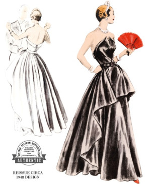 Střih Vogue 1963 Vintage plesové šaty s kaskádovou sukní (rok 1948)