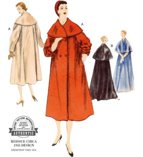 Střih Vogue 1977 Vintage dvouřadý kabát, večerní plášť (rok 1955)