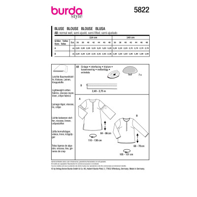 Střih Burda 5822, návod k šití: tunikové šaty s knoflíky, tunika
