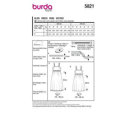 Střih Burda 5821, návod k šití: empírové šaty na ramínka, maxi šaty