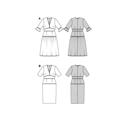 Střih Burda 5820, návod k šití: pouzdrové šaty, šaty s volánky, boho šaty