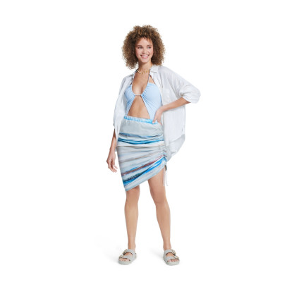 Střih Burda 5811, návod k šití: sukně s gumou v pase a stahováním na boku, mini sukně