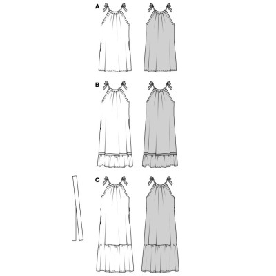 Střih Burda 5810, návod k šití: šaty se zavazovacími ramínky, maxi šaty, mušelínové šaty