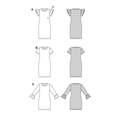 Střih Burda 5805, návod k šití: tričkové šaty s kulatým výstřihem, žerzejové šaty