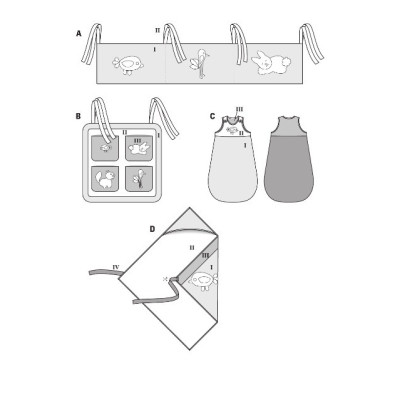 Střih Burda číslo 9479 polstrování do postýlky, kapsář, spací pytel, zavinovačka