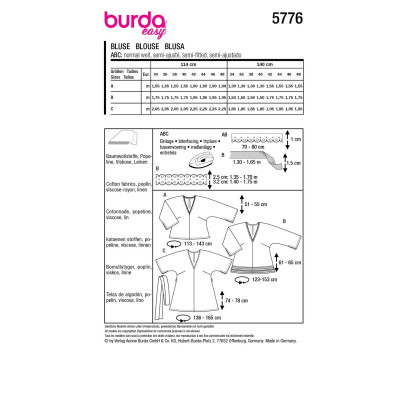 Střih Burda 5776, návod k šití: tunika, volná halenka 