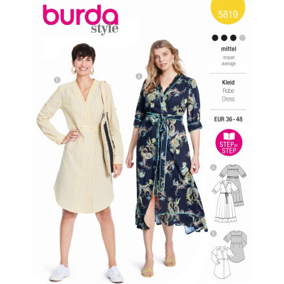 Střih Burda 5819, návod k šití: zavinovací šaty
