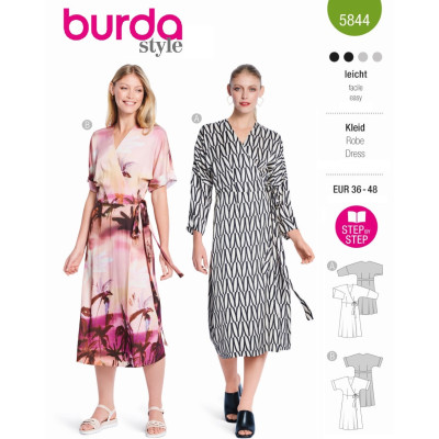 Střih Burda 5844, návod k šití: zavinovací šaty