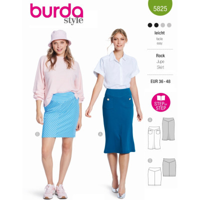 Střih Burda 5825, návod k šití: úzká sukně s tvarujícím pasem, mini sukně