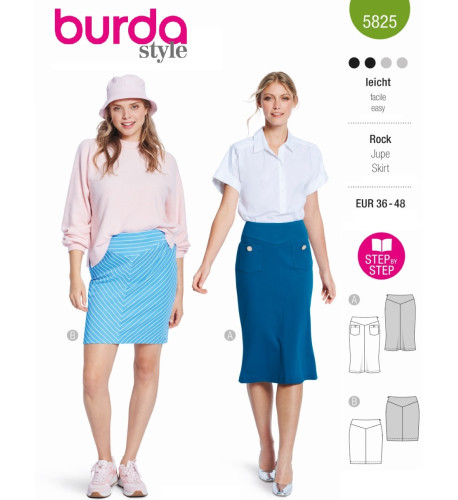Střih Burda 5825, návod k šití: úzká sukně s tvarujícím pasem, mini sukně