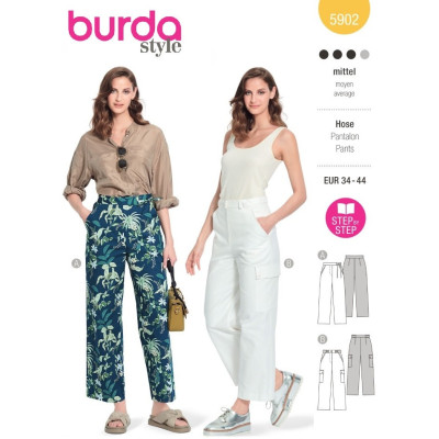 Střih Burda 5902, návod k šití: rovné kalhoty, cargo kalhoty