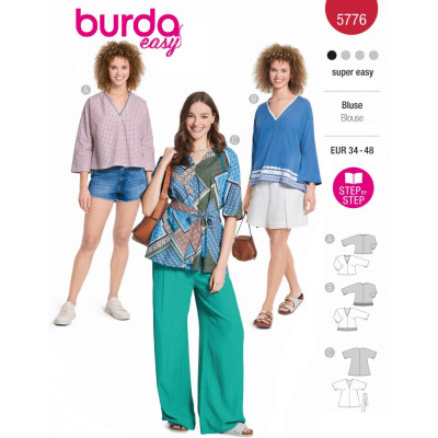 Střih Burda 5776, návod k šití: tunika, volná halenka 