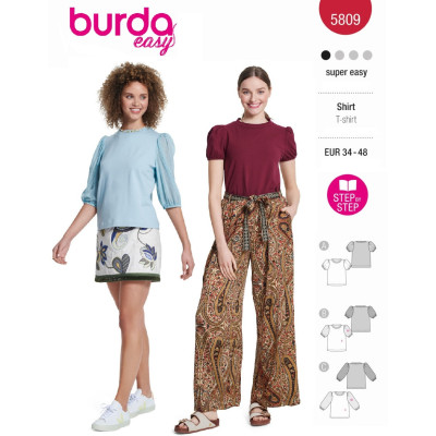 Střih Burda 5809, návod k šití: tričko s balonovými rukávy