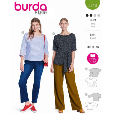Střih Burda 5843, návod k šití: halenka, tričko se zavazováním