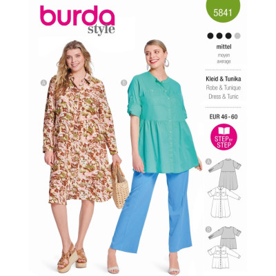 Střih Burda 5841, návod k šití: košilové šaty, tunika
