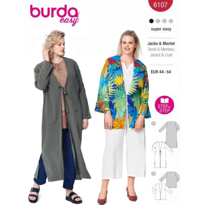 Střih Burda číslo 6107 lehké sako, kabátek pro plnoštíhlé