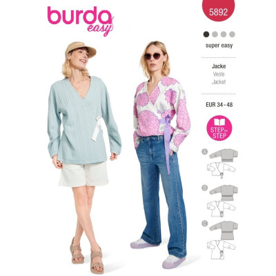 Střih Burda 5892, návod k šití: zavinovací sako