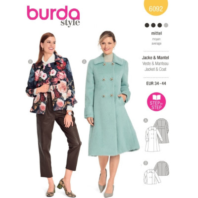 Střih Burda 6092, návod k šití: áčkový kabát, krátký kabát