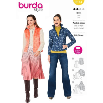 Střih Burda číslo 6114 vesta, fleecová mikina, bunda s kapucí