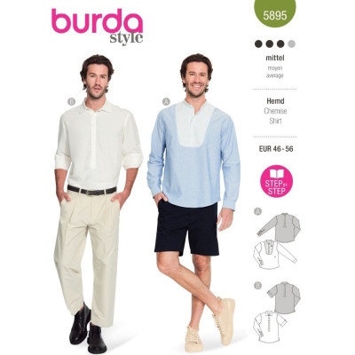 Střih Burda 5895, návod k šití: pánská košile, polokošile