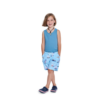 Střih Burda 9224, návod k šití: kalhoty s gumou v pase pro chlapce, kapsáče, šortky, plavky