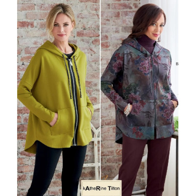 Střih Butterick 6863 volná mikina na zip s kapucí, bunda