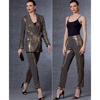 Střih Vogue 1716 dvouřadé sako, kalhoty, kalhotový kostýmek, Badgley Mischka