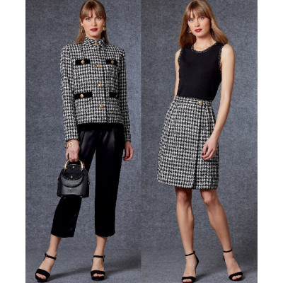 Střih Vogue 1717 francouzský kabátek, zavinovací sukně, kalhoty s puky