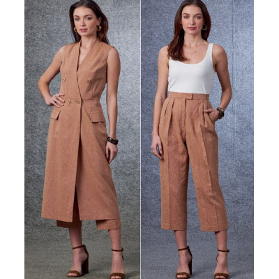 Střih Vogue 1707 vesta, dlouhá vesta, kalhoty se sklady v pase a puky