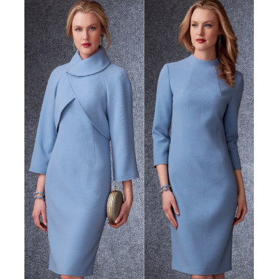 Střih Vogue 1736 úzké šaty se stojáčkem, krátké sako s raglánovým rukávem