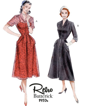 Střih Butterick 6956 Vintage šaty s límečkem, 50. léta