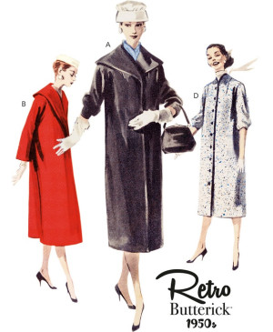 Střih Butterick 6957 Vintage rovný kabát, 50. léta