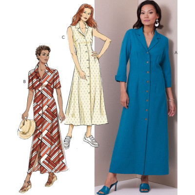 Střih Butterick 6974 košilové šaty, dlouhé propínací šaty