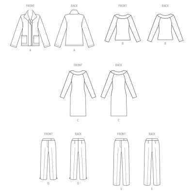 Střih Butterick 6975 rovné šaty, tričko, sako, kalhoty s puky