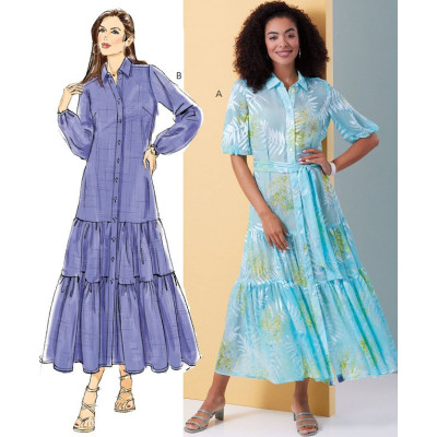 Střih Butterick 6977 košilové šaty, dlouhé propínací šaty